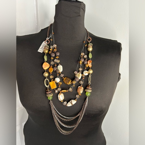 CJ Banks 90s Vintage 2 Boho Layered Beads Stone Silver Draping Strand Necklaces - Picture 1 of 2
